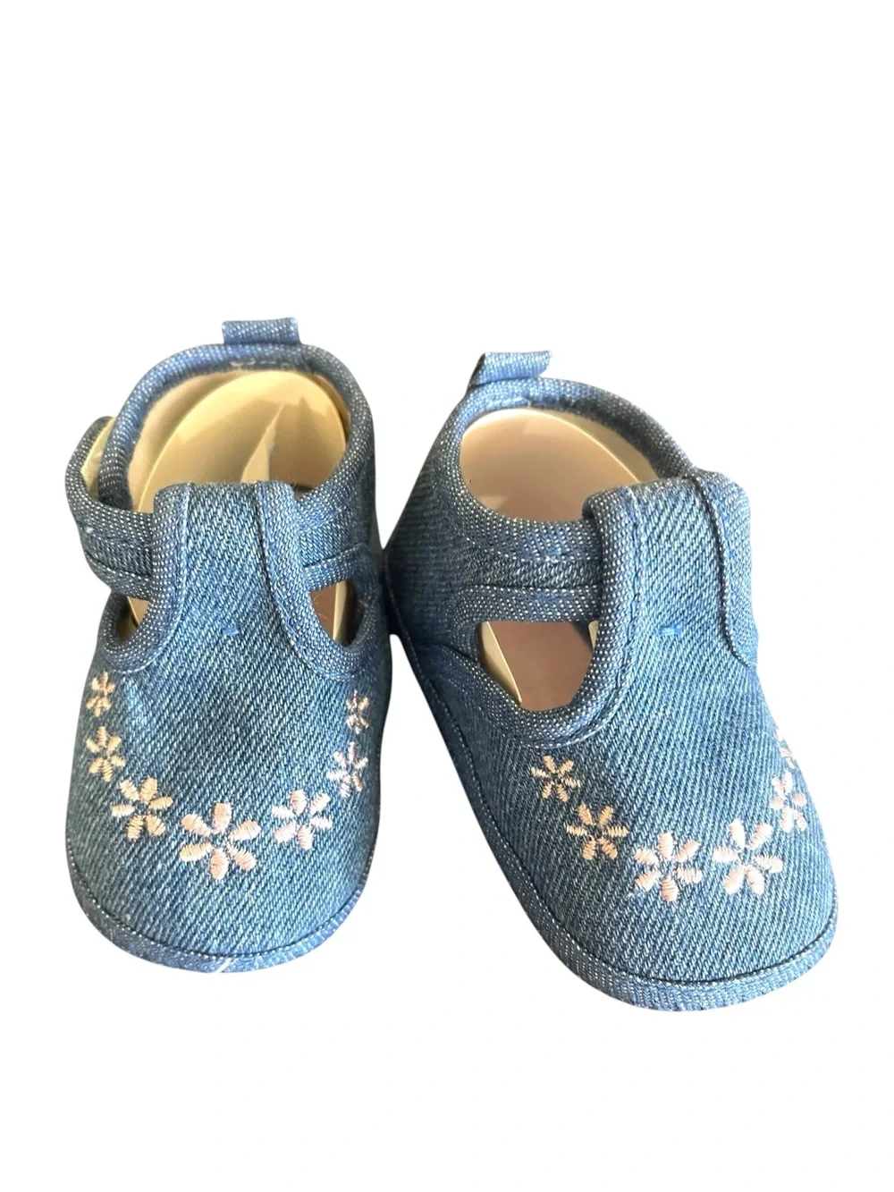NEW Tiny Steps Baby Shoes Boho Style Blue Denim Embroidered Flowers Size 0